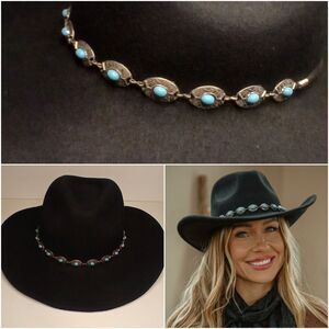 Outback Trading Co. Sz Large Silverton Wool Western Hat Turquoise/Silver Hatband
